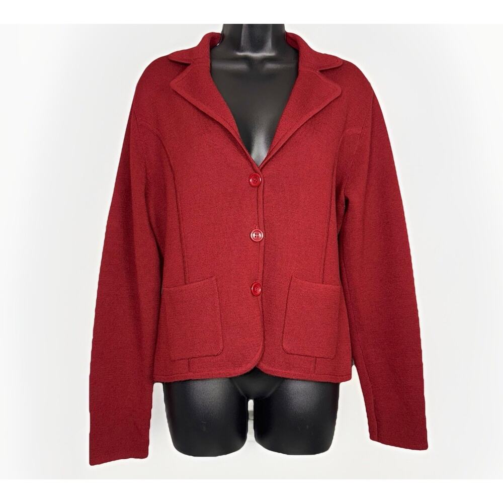 Valerie Stevens Medium Red Blazer Sweater Coatigan Merino Wool Cardigan‎ Pocket